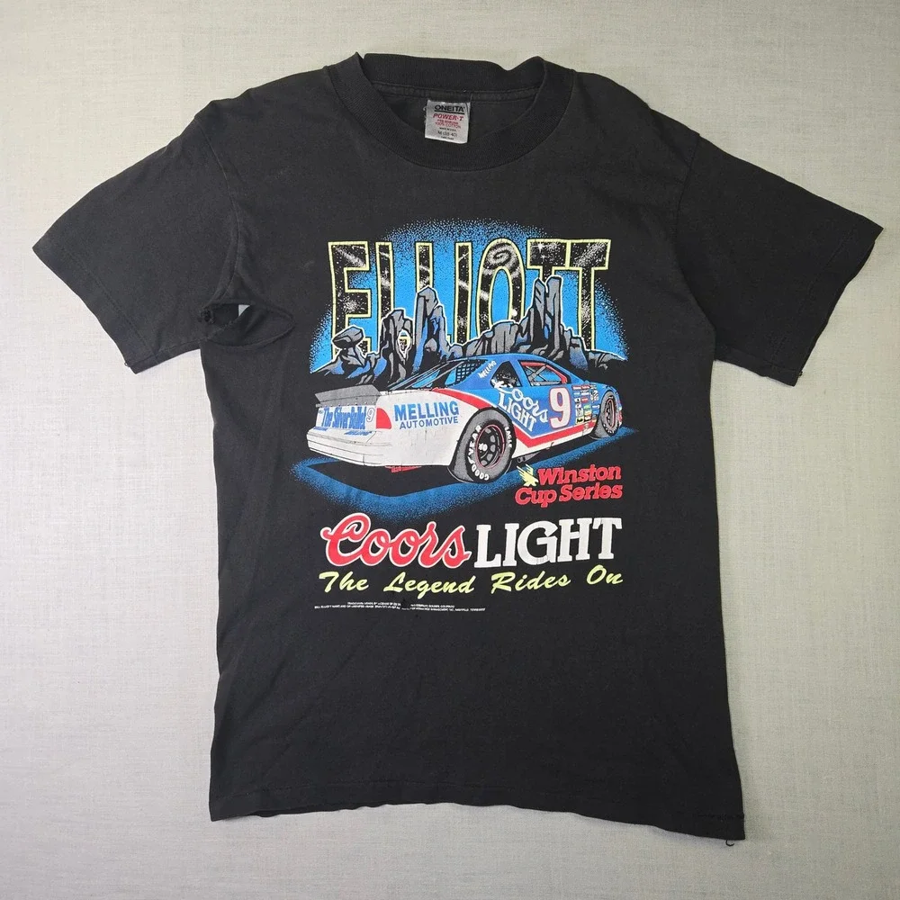 VTG Nascar Coors Light T-Shirt Bill Elliott Racing Oneita Men's Medium Black USA